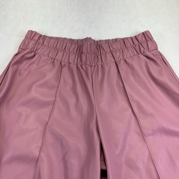 Express Faux Leather High Rise Wide Leg Seamed Barrel Ankle Pants Pink Size XL - Picture 5 of 12